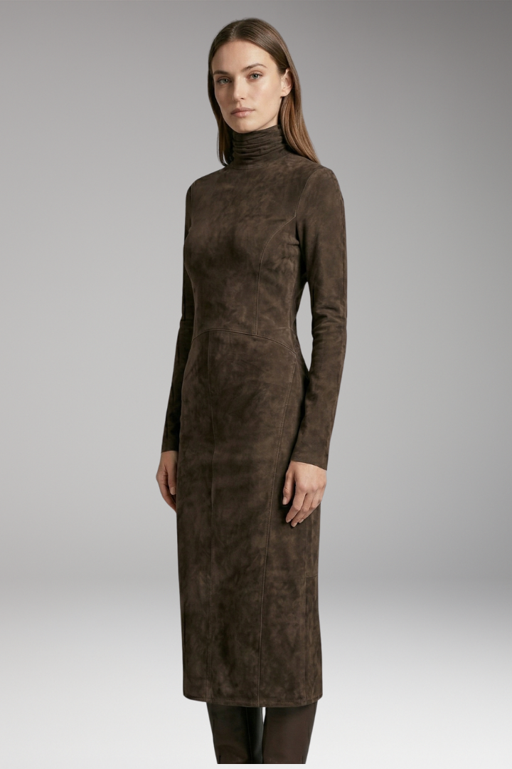 Women's Midi Dress with Turtleneck and Long Sleeves
