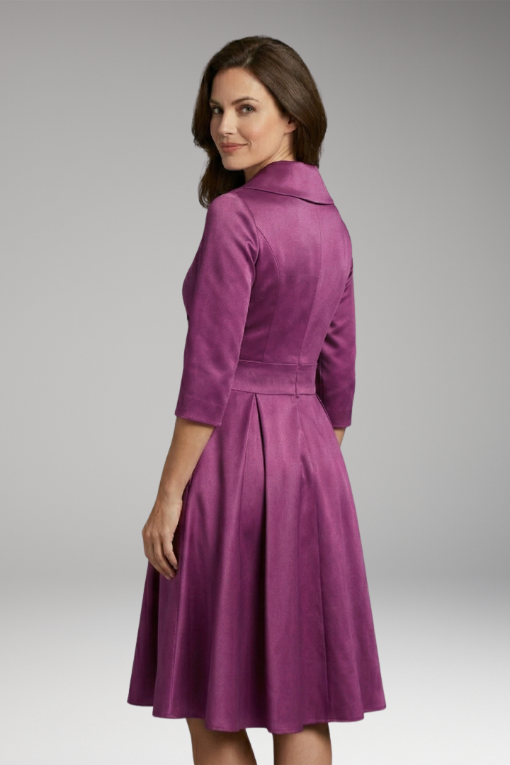 Women's Midi Dress with V-Neck and Flared Skirt