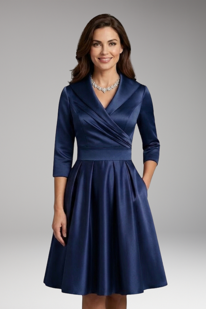 Women's Midi Dress with V-Neck and Flared Skirt