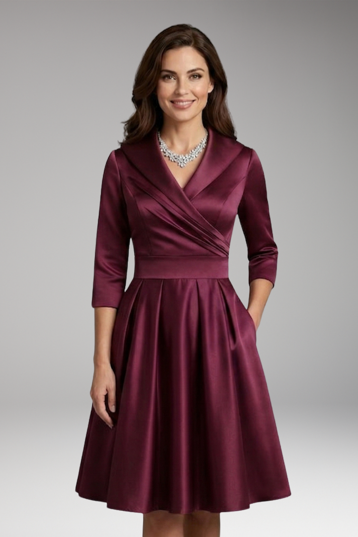 Women's Midi Dress with V-Neck and Flared Skirt