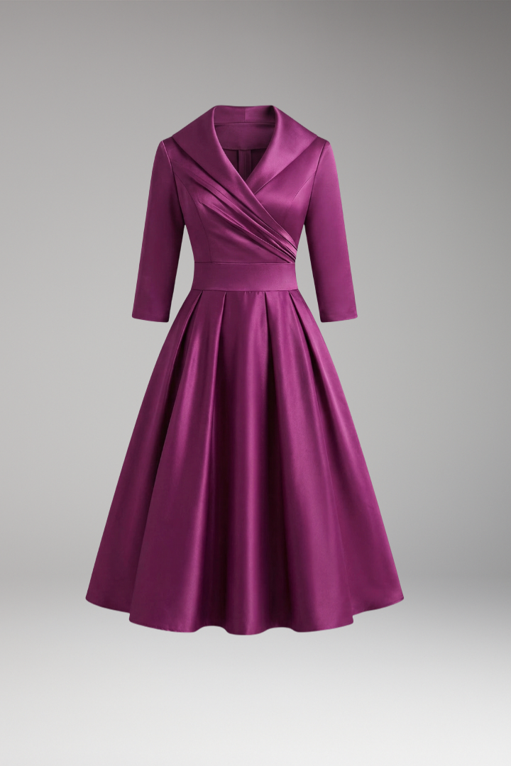 Women's Midi Dress with V-Neck and Flared Skirt