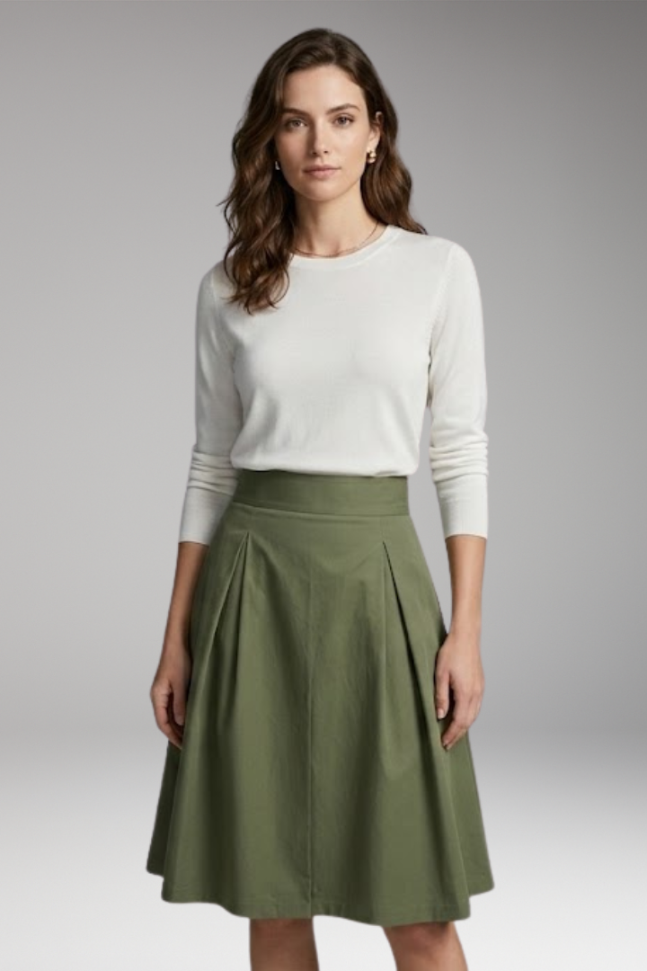 Women's Midi Skirt with High-Waist and Bow Detail