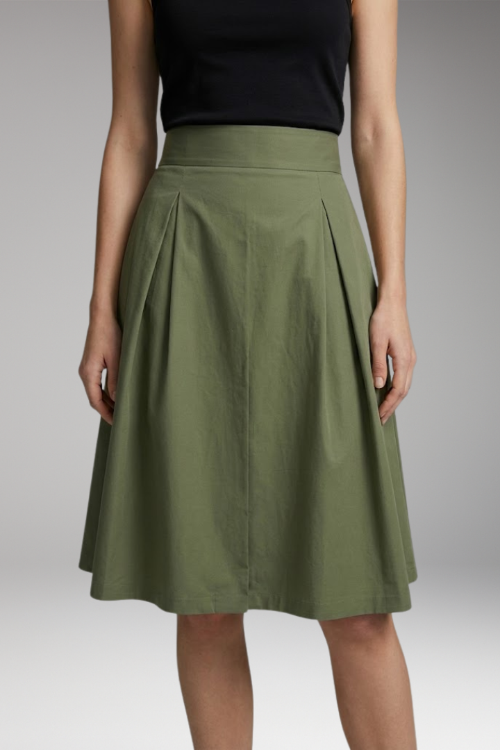 Women's Midi Skirt with High-Waist and Bow Detail