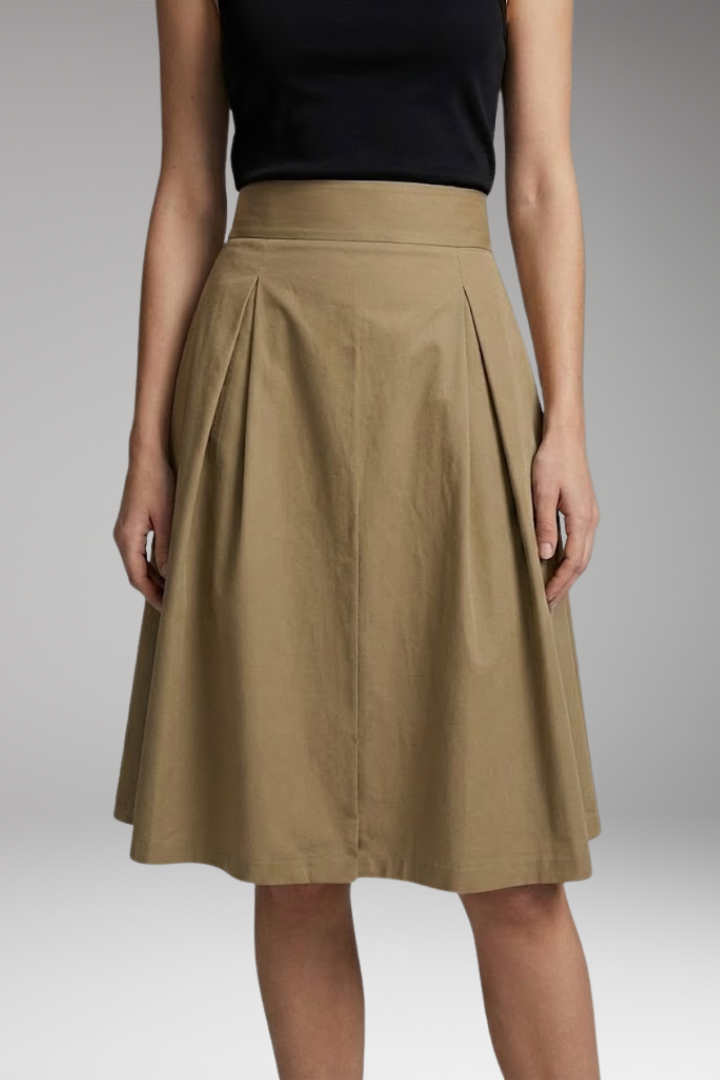 Women's Midi Skirt with High-Waist and Bow Detail