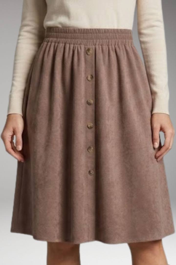Women's Midi Skirt with High-Waist and Elastic Waistband