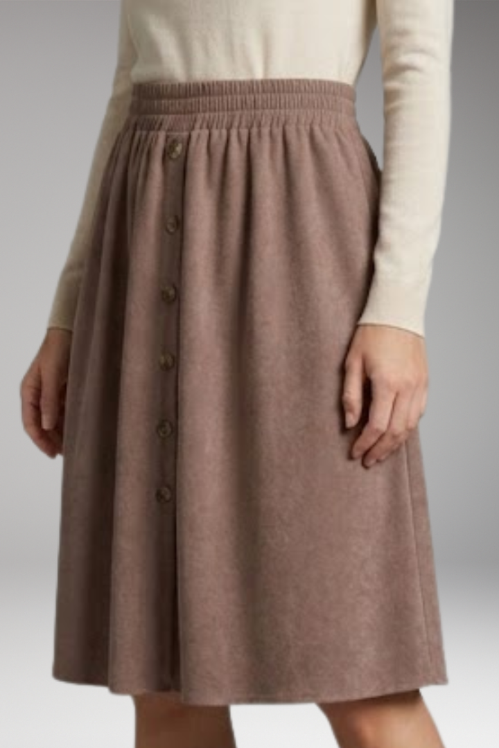 Women's Midi Skirt with High-Waist and Elastic Waistband
