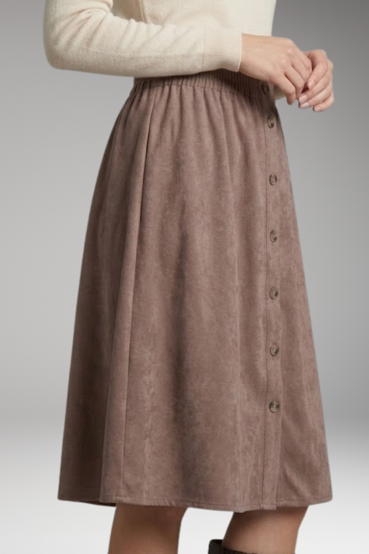 Women's Midi Skirt with High-Waist and Elastic Waistband