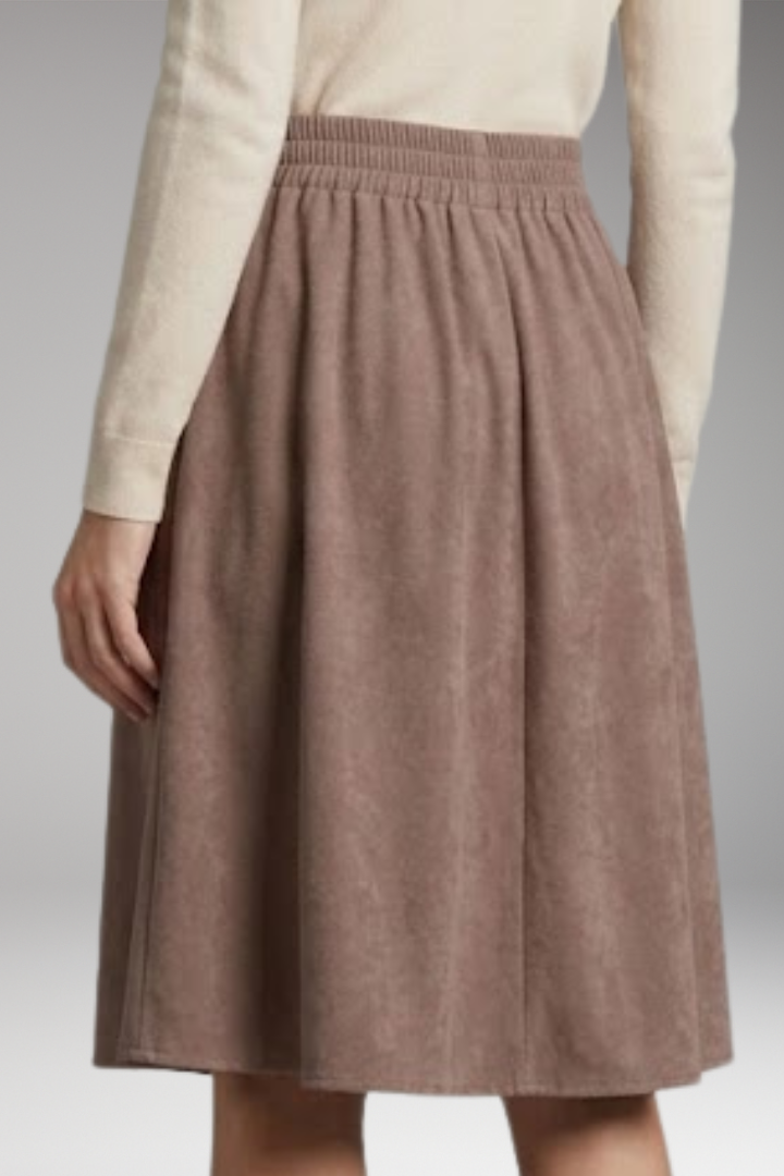 Women's Midi Skirt with High-Waist and Elastic Waistband