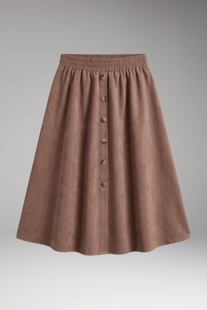 Women's Midi Skirt with High-Waist and Elastic Waistband