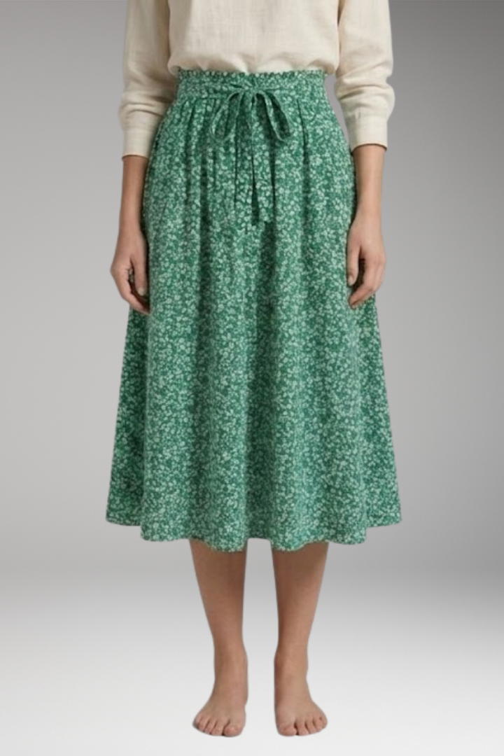 Women's Midi Skirt with High-Waist and Floral Print