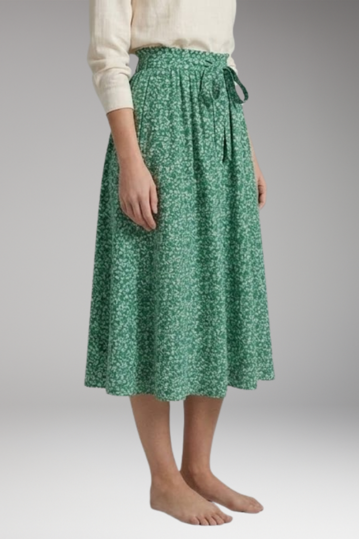 Women's Midi Skirt with High-Waist and Floral Print