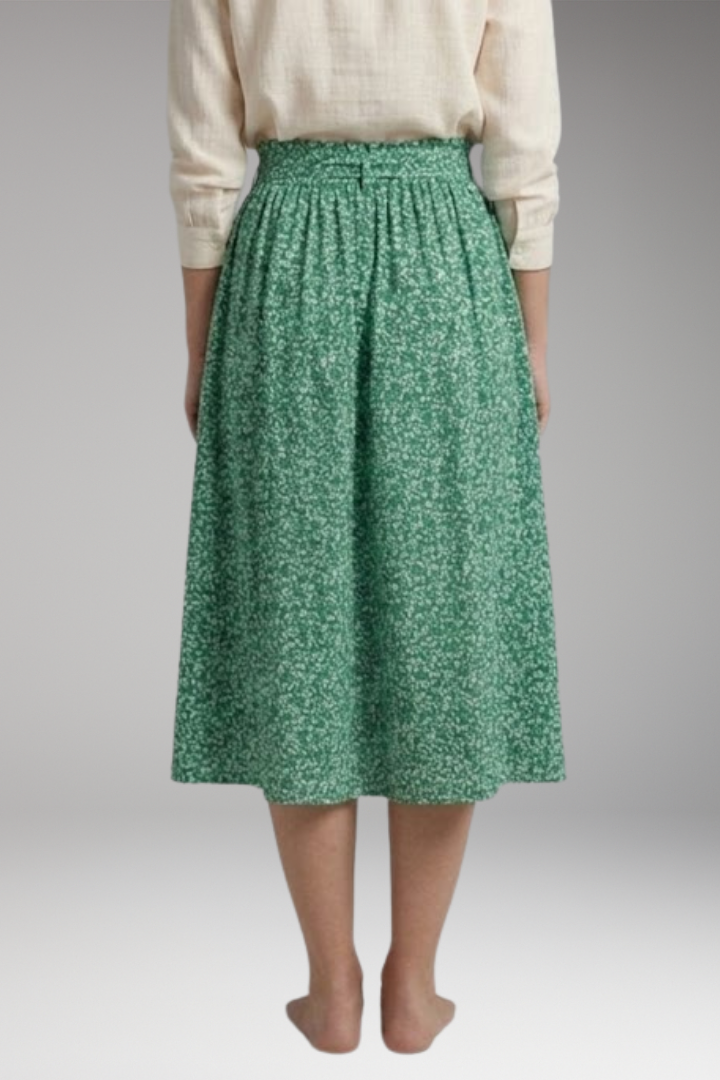 Women's Midi Skirt with High-Waist and Floral Print