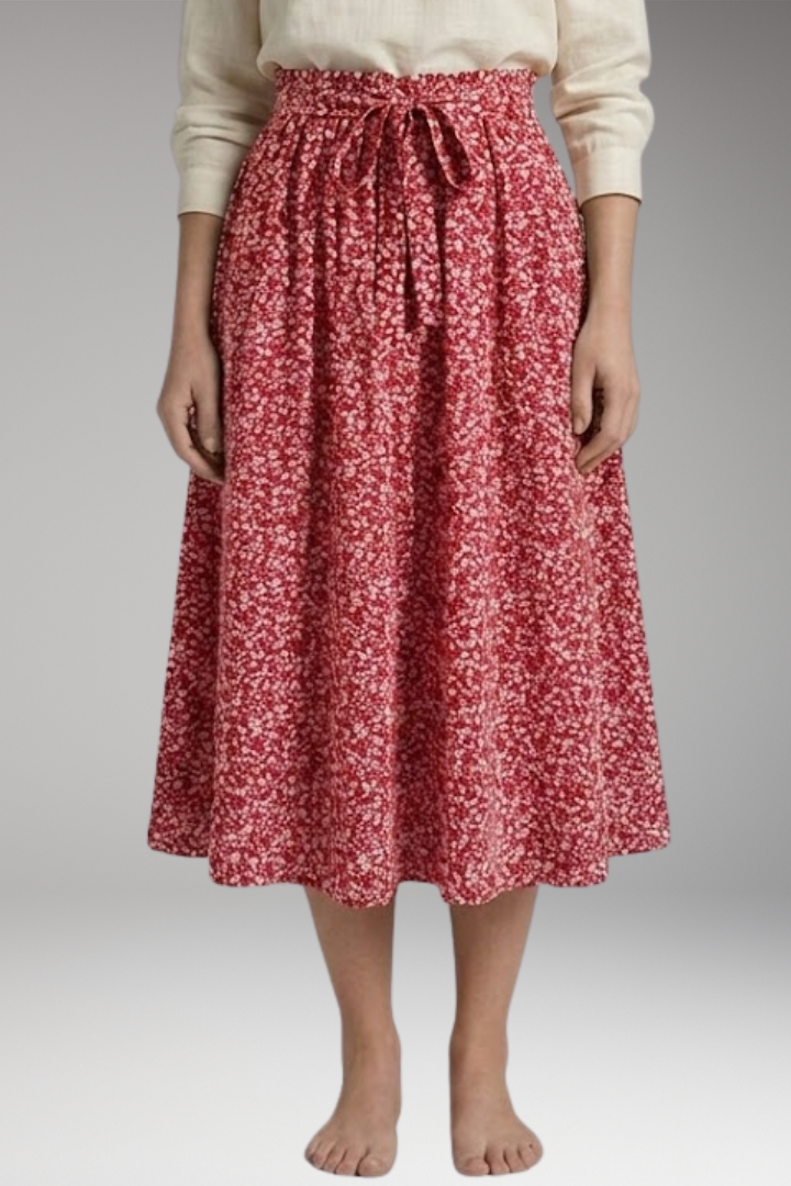 Women's Midi Skirt with High-Waist and Floral Print