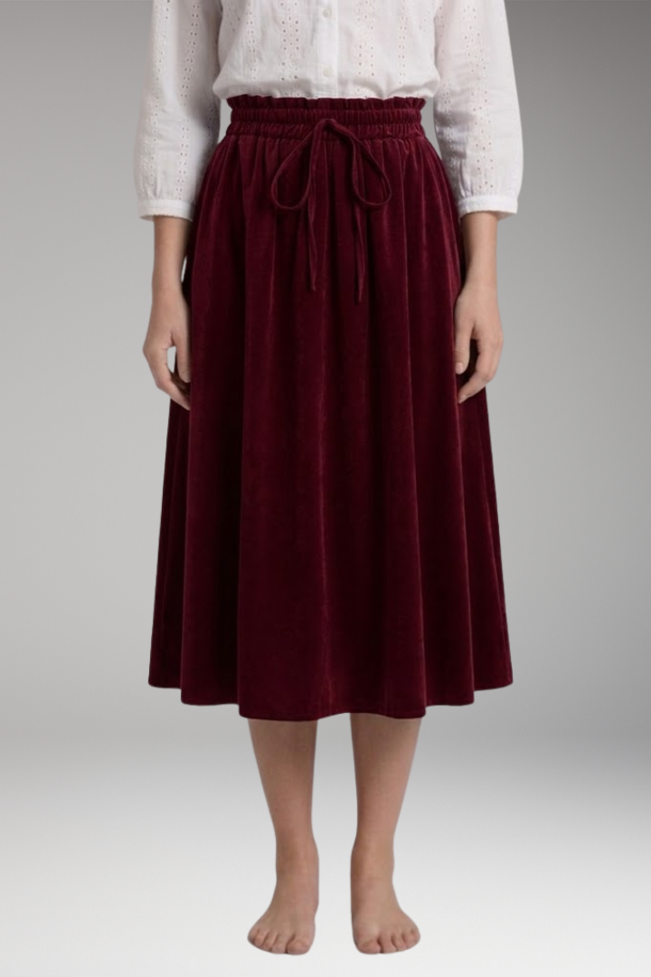 Women's Midi Skirt with High-Waist and Floral Print