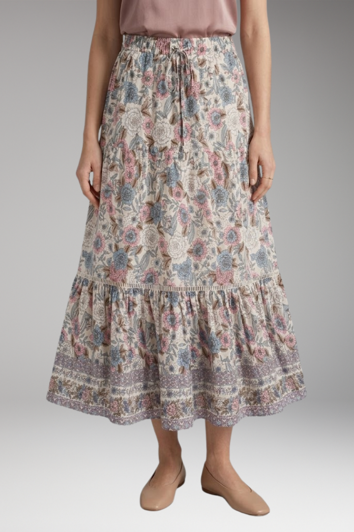 Women's Midi Skirt with High-Waist and Hemmed Bottom