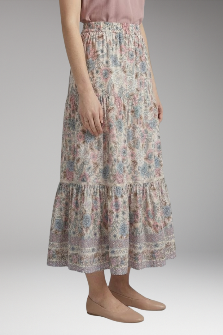 Women's Midi Skirt with High-Waist and Hemmed Bottom
