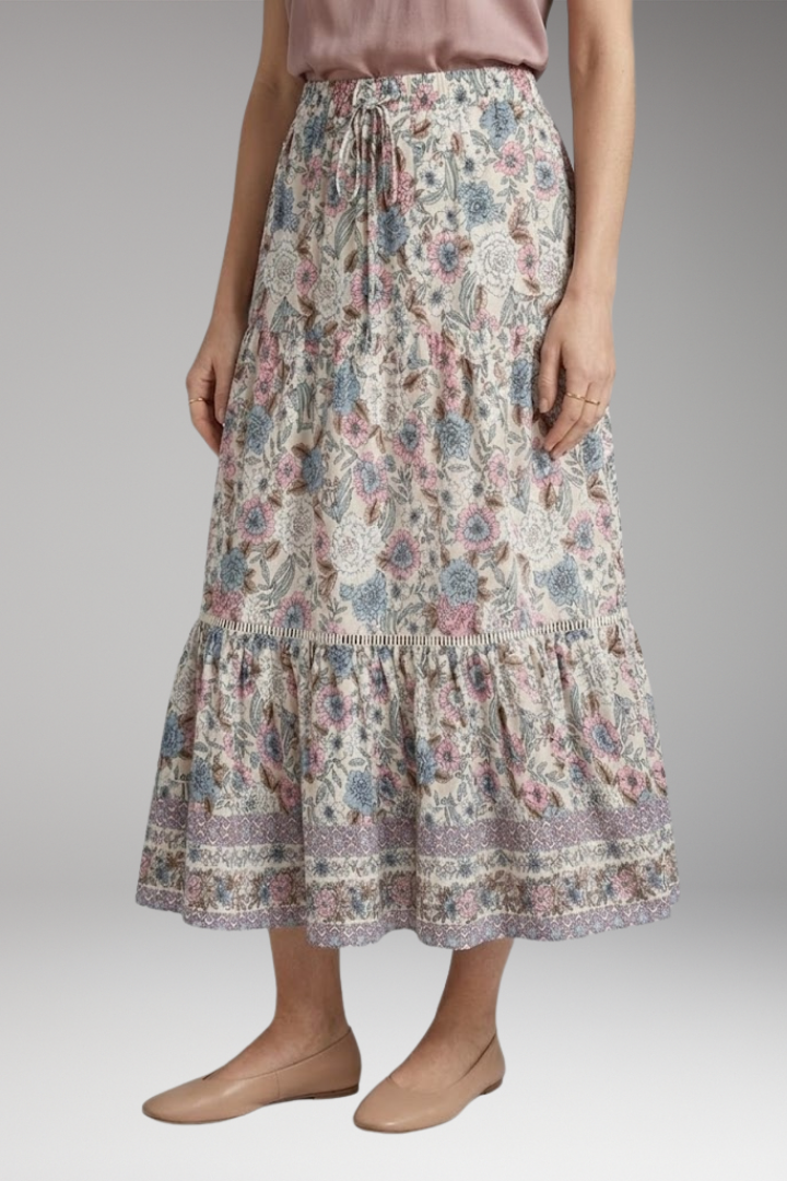 Women's Midi Skirt with High-Waist and Hemmed Bottom