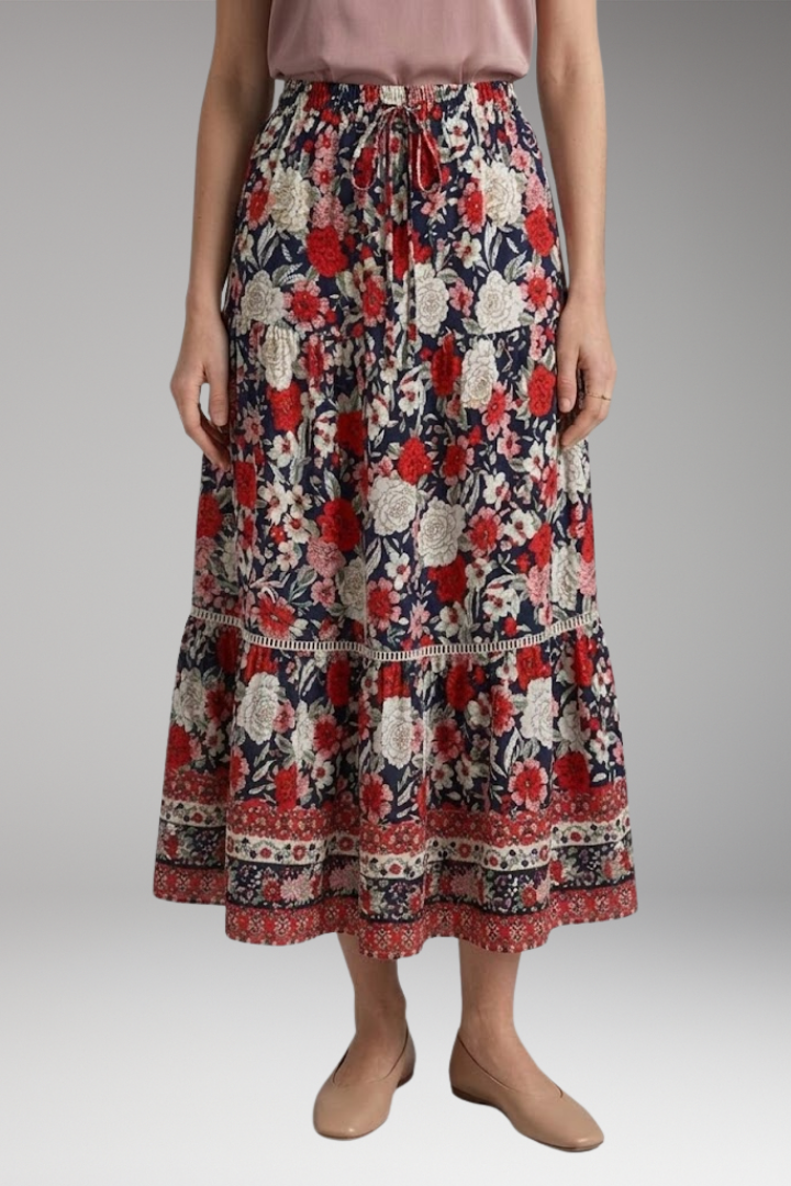 Women's Midi Skirt with High-Waist and Hemmed Bottom