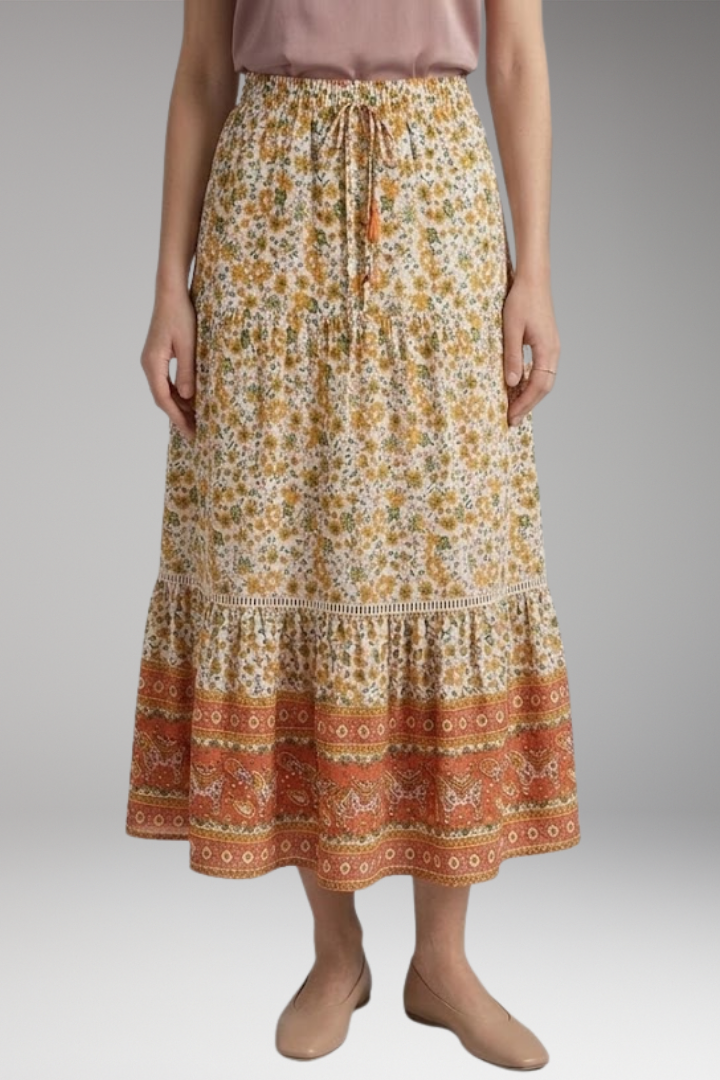 Women's Midi Skirt with High-Waist and Hemmed Bottom