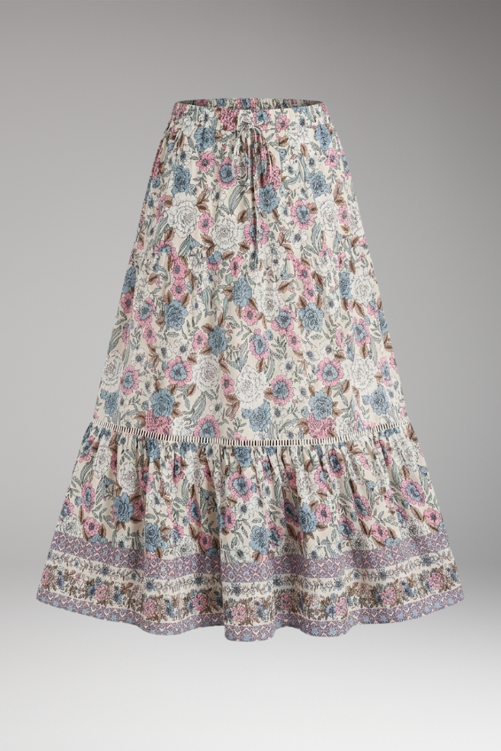 Women's Midi Skirt with High-Waist and Hemmed Bottom