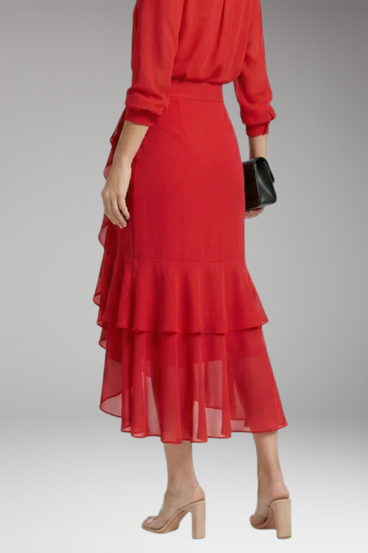 Women's Midi Skirt with High-Waist and High-Low Hem