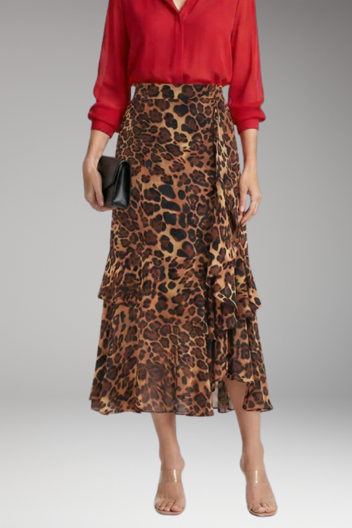 Women's Midi Skirt with High-Waist and High-Low Hem