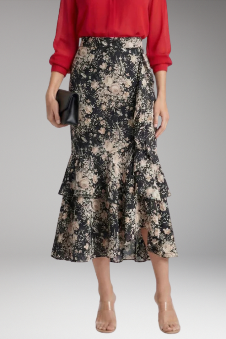 Women's Midi Skirt with High-Waist and High-Low Hem