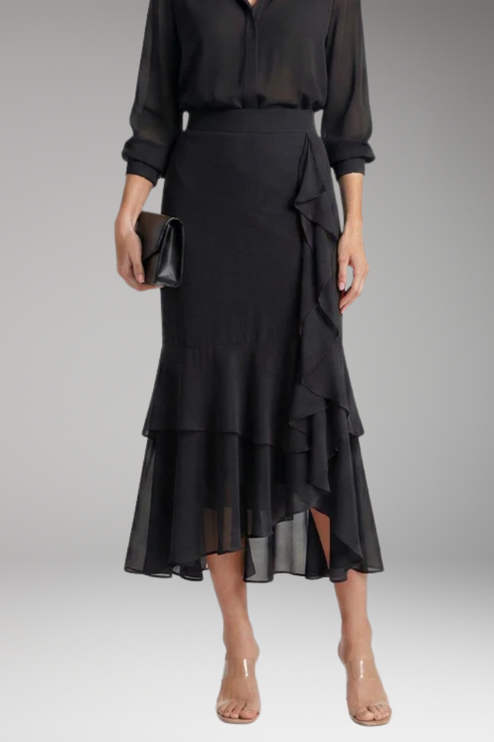 Women's Midi Skirt with High-Waist and High-Low Hem