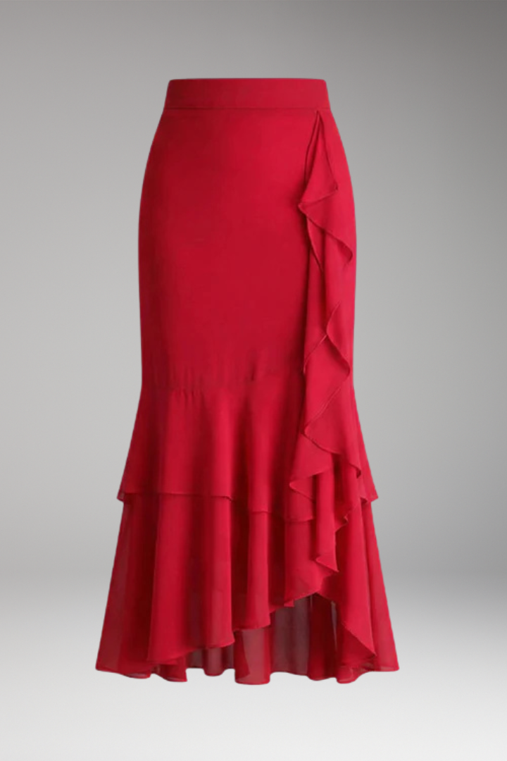 Women's Midi Skirt with High-Waist and High-Low Hem