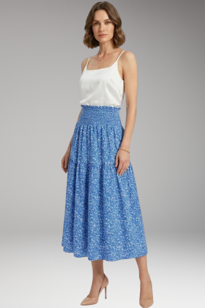 Women's Midi Skirt with High-Waist and Patterned Design