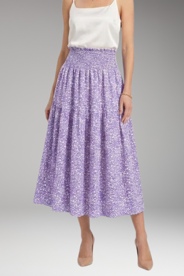 Women's Midi Skirt with High-Waist and Patterned Design