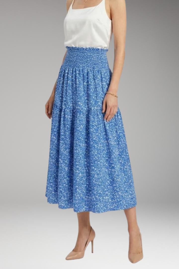 Women's Midi Skirt with High-Waist and Patterned Design