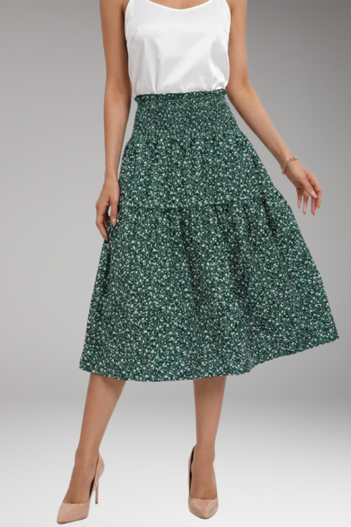Women's Midi Skirt with High-Waist and Patterned Design
