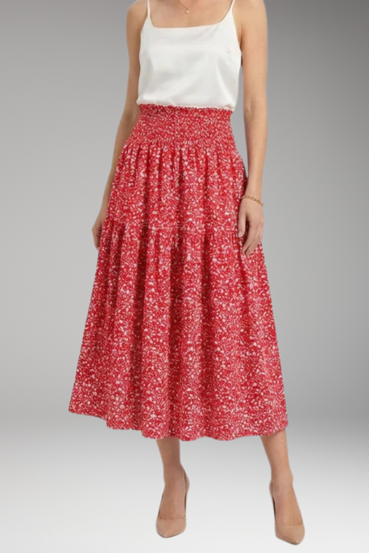 Women's Midi Skirt with High-Waist and Patterned Design