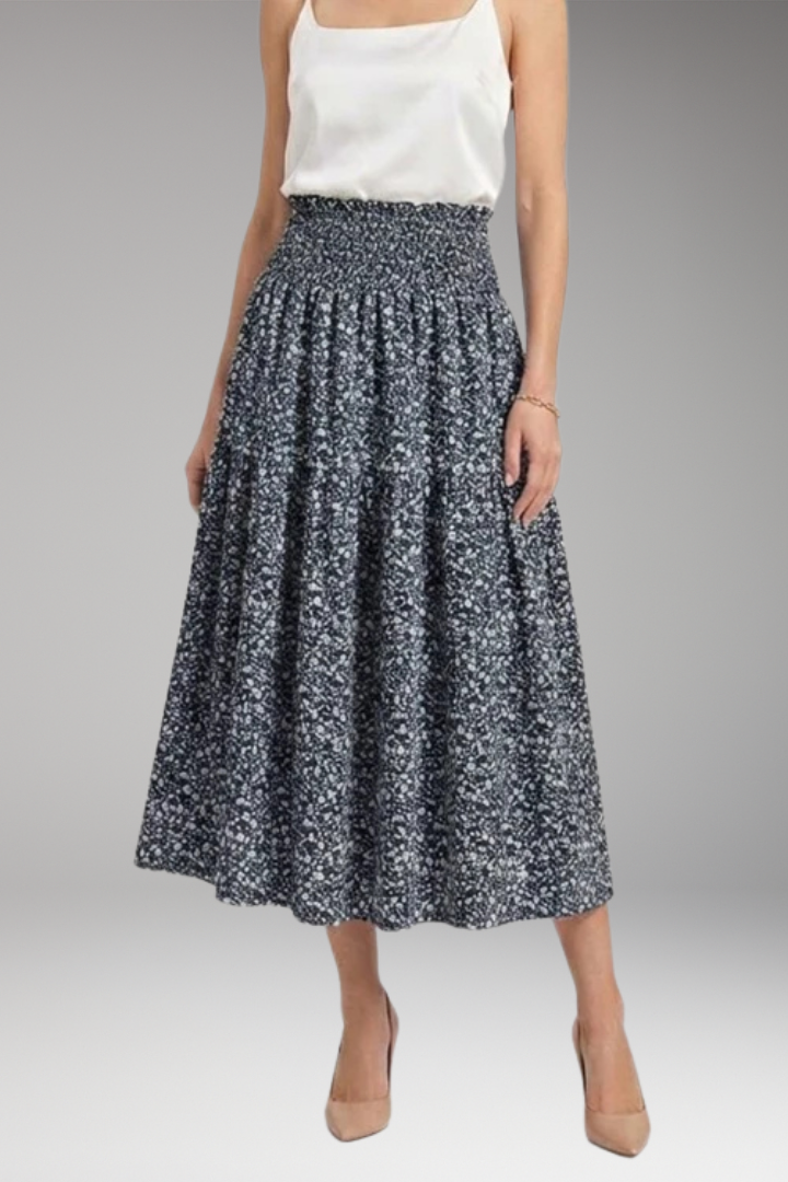 Women's Midi Skirt with High-Waist and Patterned Design