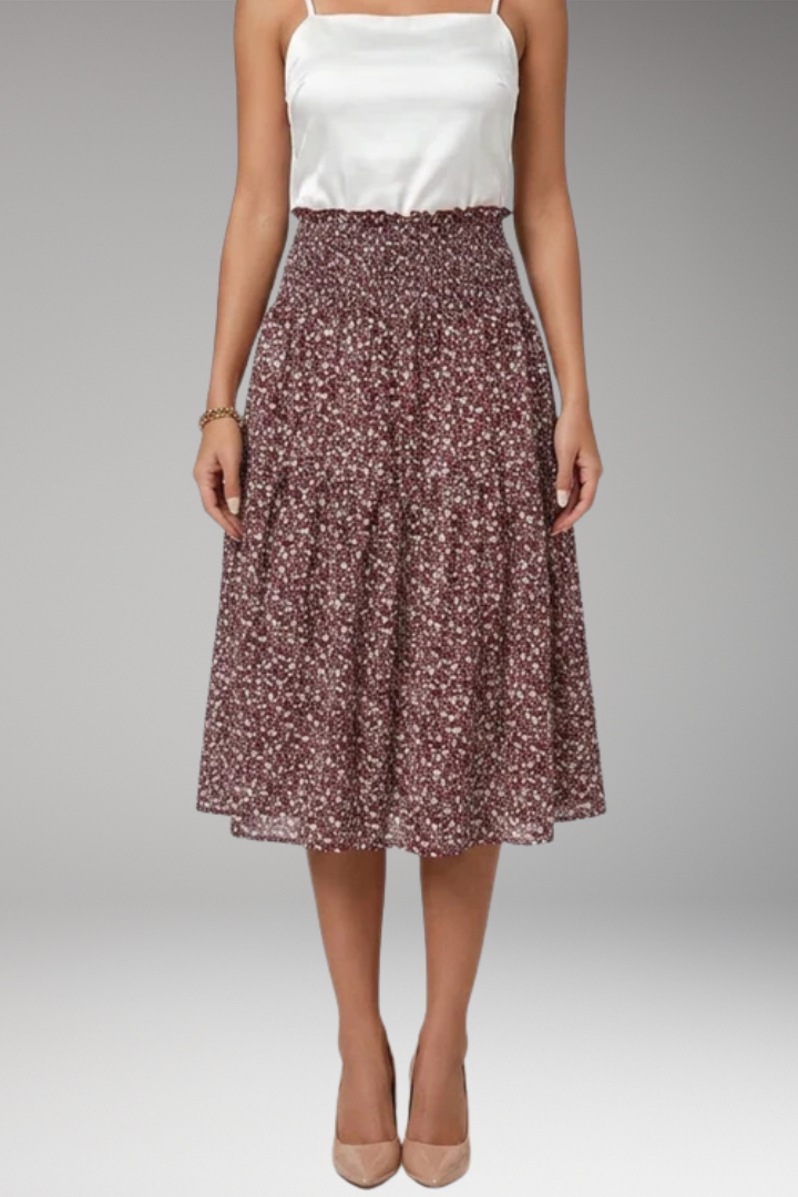 Women's Midi Skirt with High-Waist and Patterned Design