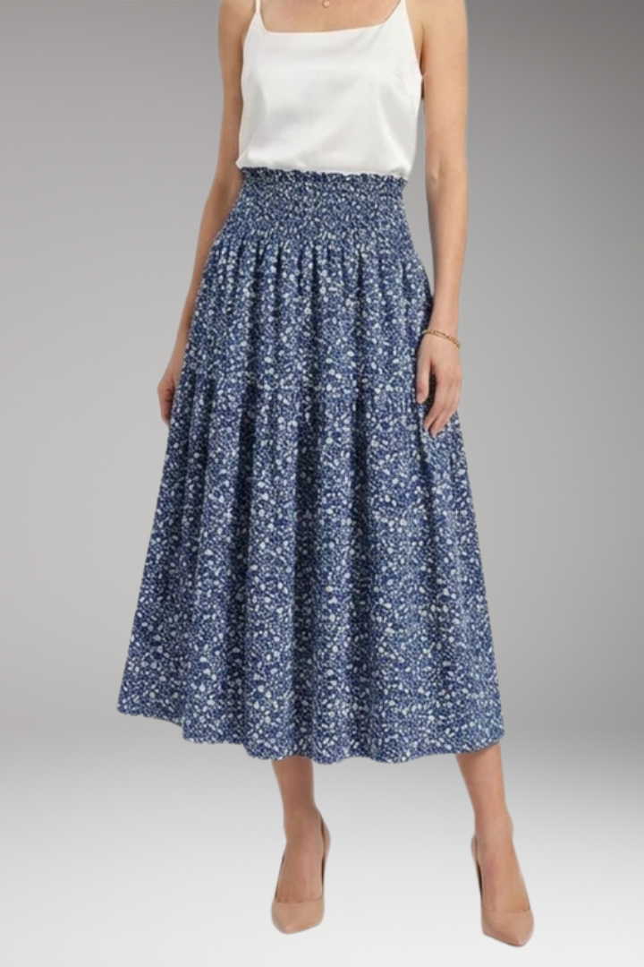 Women's Midi Skirt with High-Waist and Patterned Design