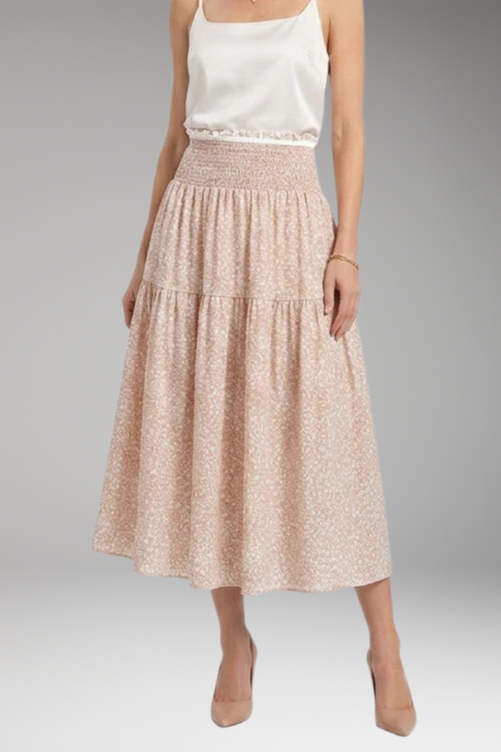 Women's Midi Skirt with High-Waist and Patterned Design