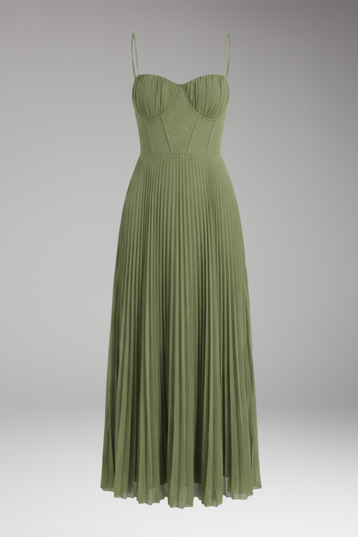 Women's Midi Sleeveless Dress with Pleated Tulle Bustier