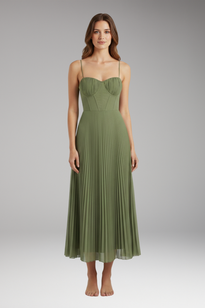 Women's Midi Sleeveless Dress with Pleated Tulle Bustier