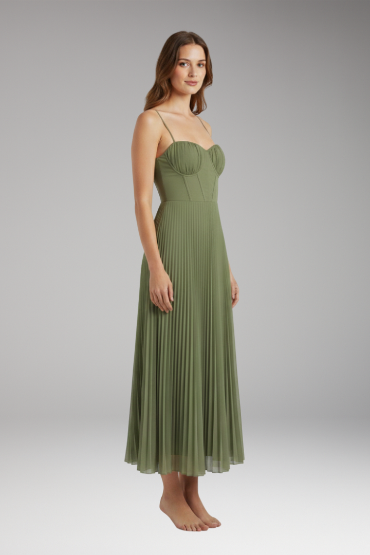 Women's Midi Sleeveless Dress with Pleated Tulle Bustier
