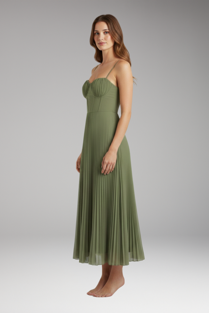 Women's Midi Sleeveless Dress with Pleated Tulle Bustier