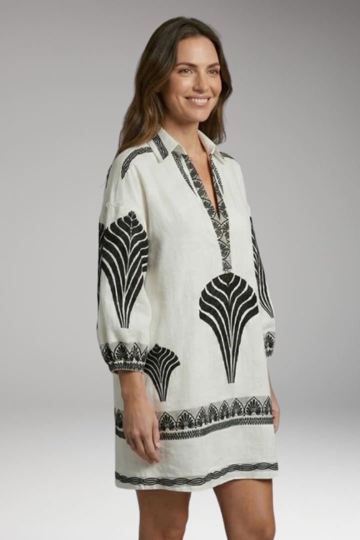 Women's Mini Dress with V-Neck and Printed Design
