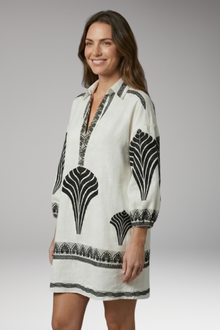 Women's Mini Dress with V-Neck and Printed Design
