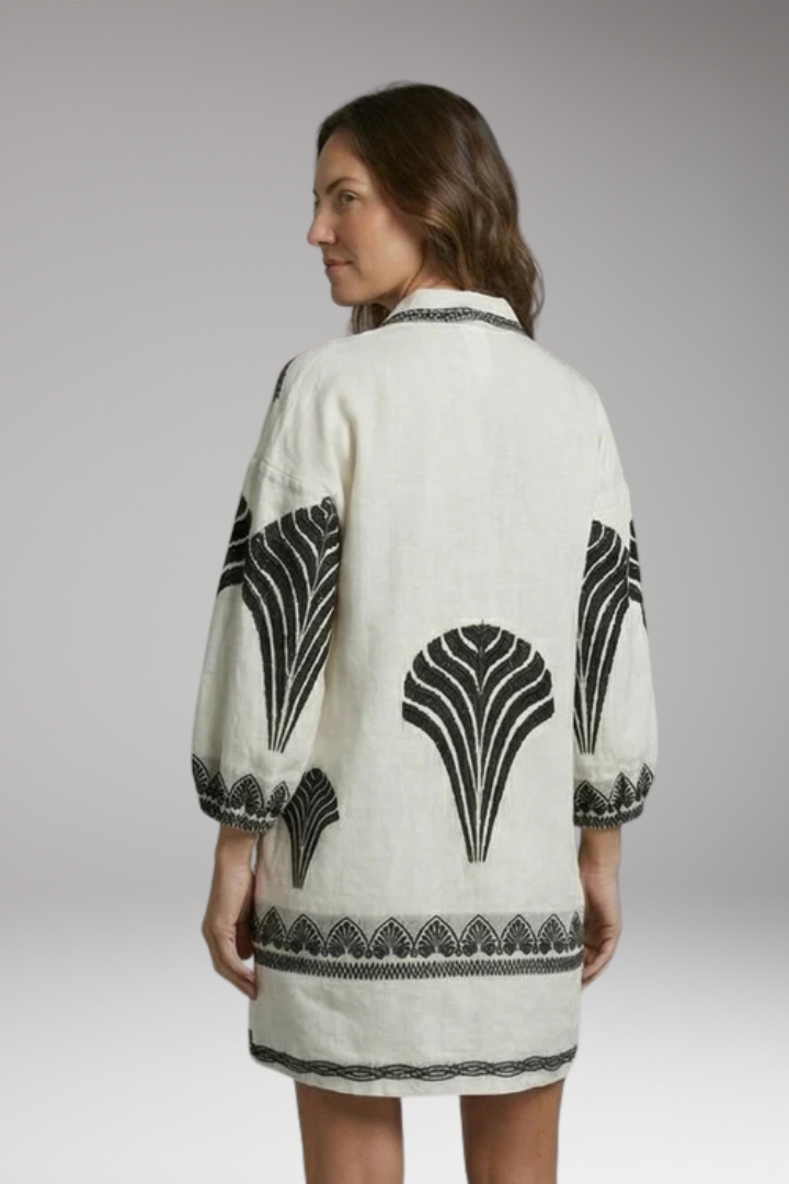 Women's Mini Dress with V-Neck and Printed Design
