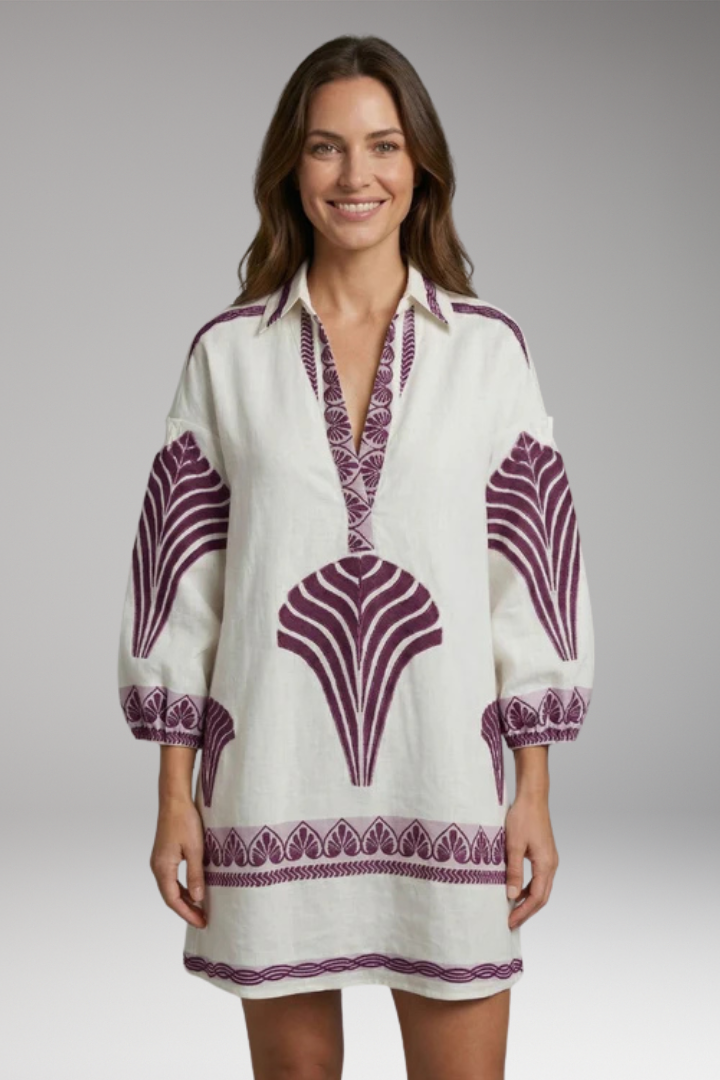 Women's Mini Dress with V-Neck and Printed Design