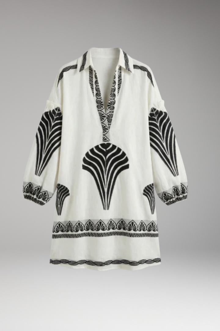 Women's Mini Dress with V-Neck and Printed Design