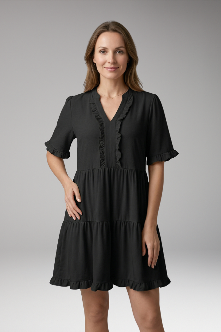Women's Mini Dress with V-Neck and Tiered Ruffles