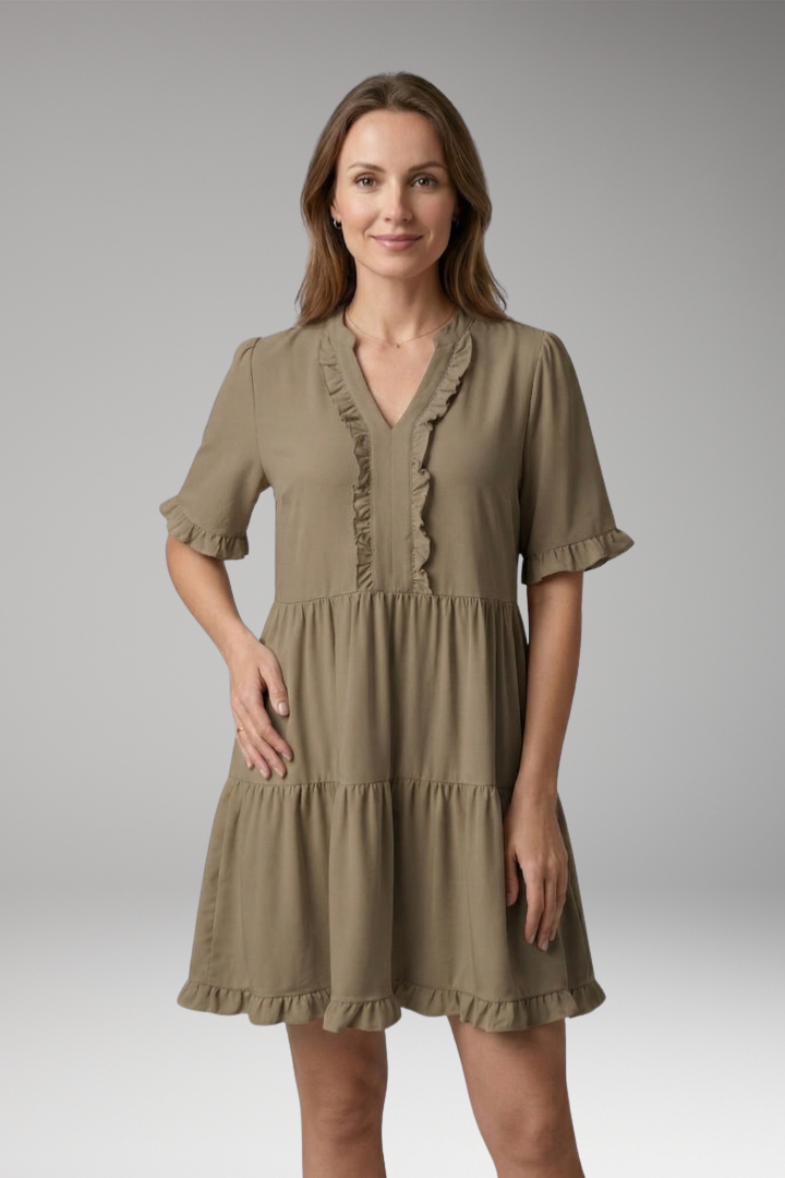 Women's Mini Dress with V-Neck and Tiered Ruffles