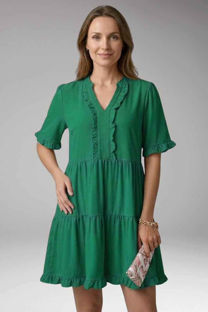 Women's Mini Dress with V-Neck and Tiered Ruffles